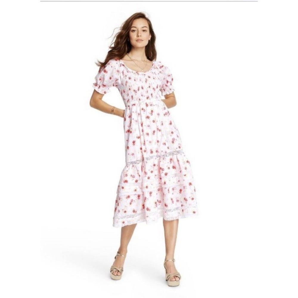 LoveShackFancy X Target Cosette Smocked Puff Sleeve Tiered Dress Size M